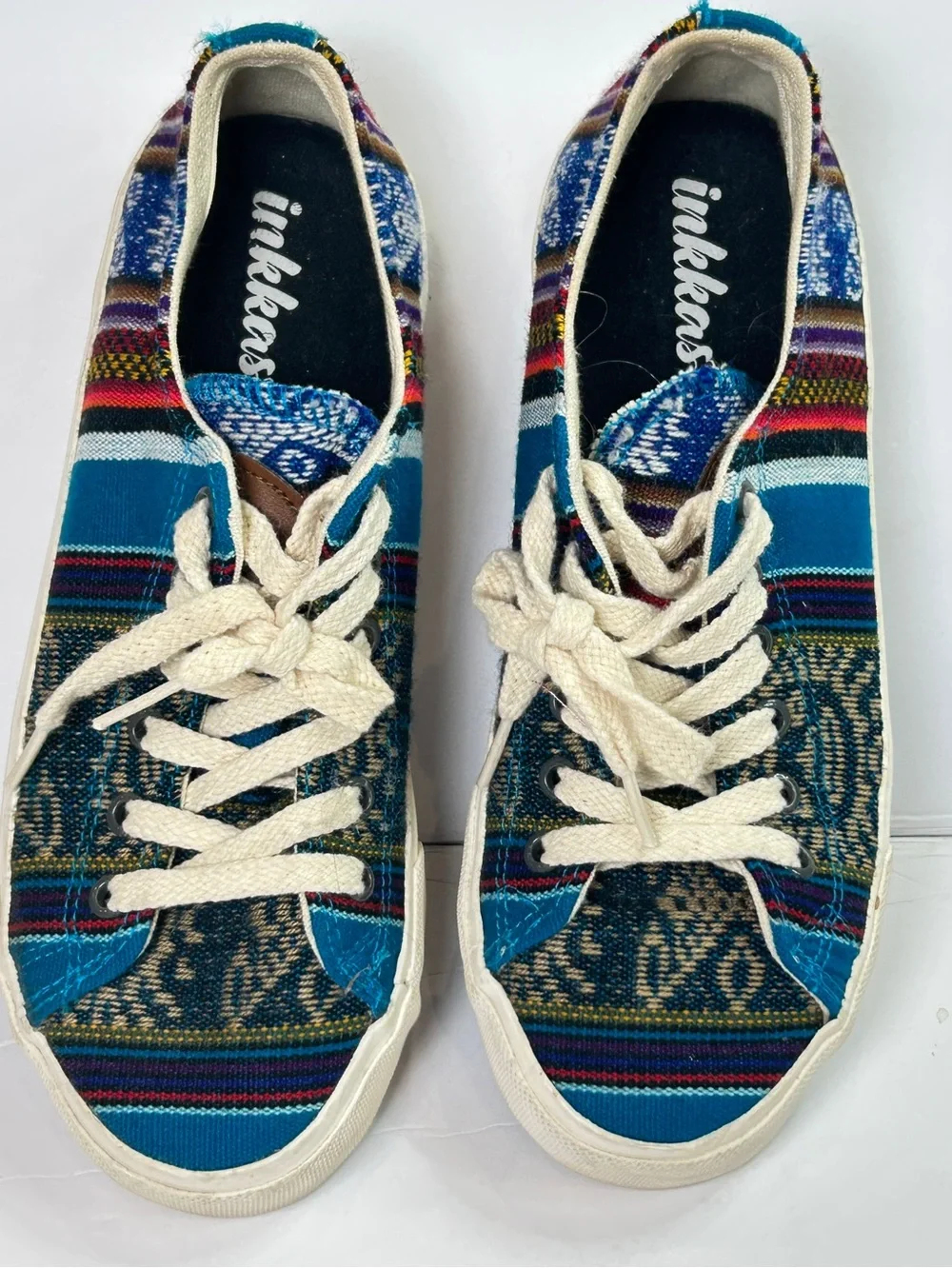 Inkkas Blue Multicolor Woven Tribal Low Top Sneakers Women’s 6 Men’s 4